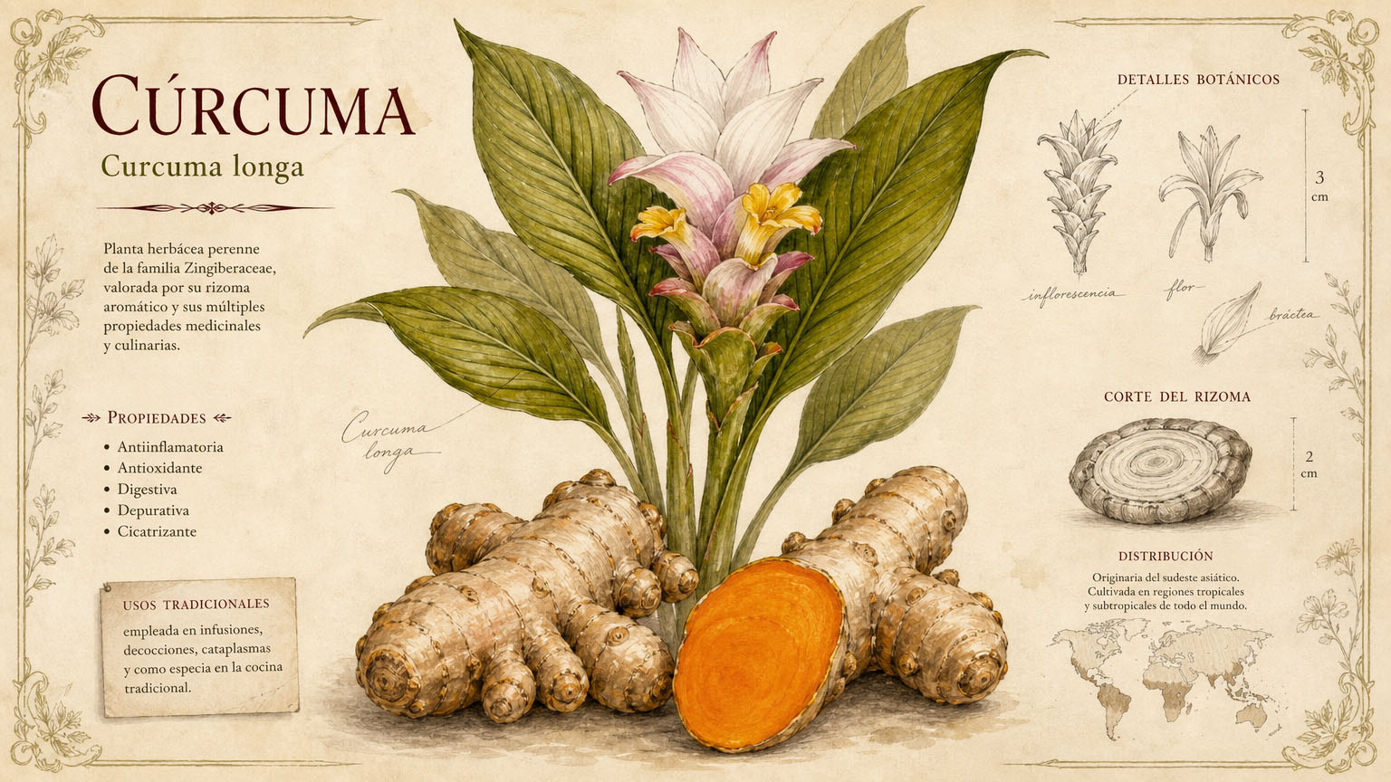 Ilustración botánica de cúrcuma